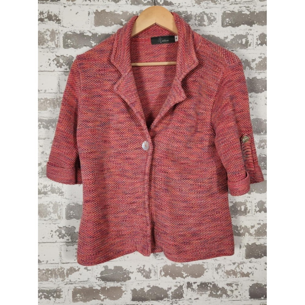Willow Knit Cardigan Blazer Jacket Small Coral 3/4 Sleeve Chic Boho Classic
